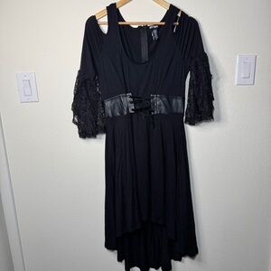 Hot Topic Dress Women's XL Black Short Sleeve Tie Waist Lace Witchy Goth Emo Y2K